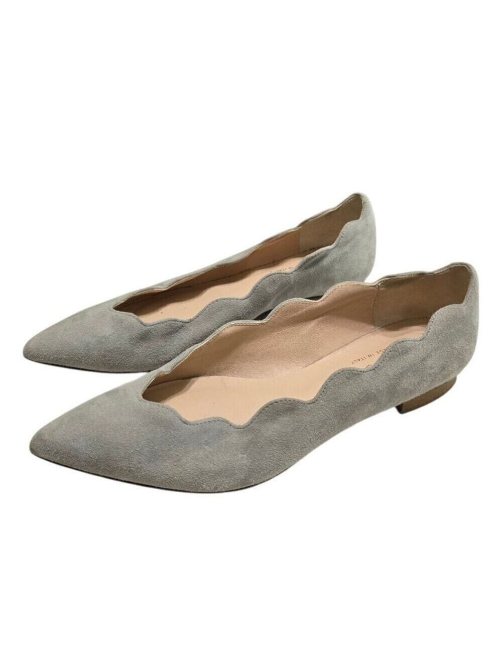 Avellini Gray Cora Scalloped Suede Pointed Toe Flats Sz 37 (7)